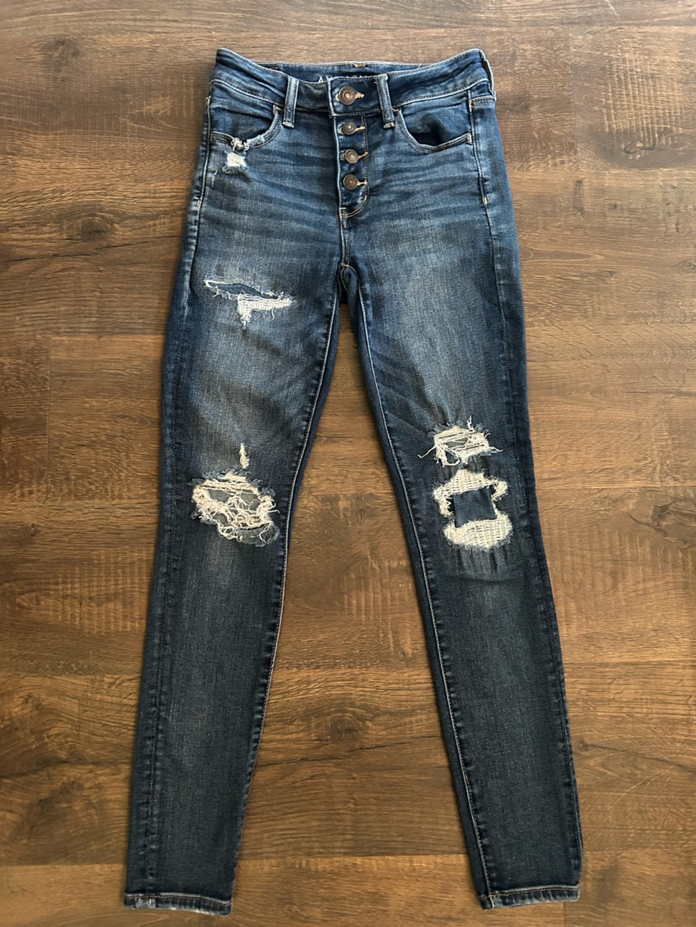 American Eagle Outfitters Dark Indigo Button-Fly Skinny Jeans